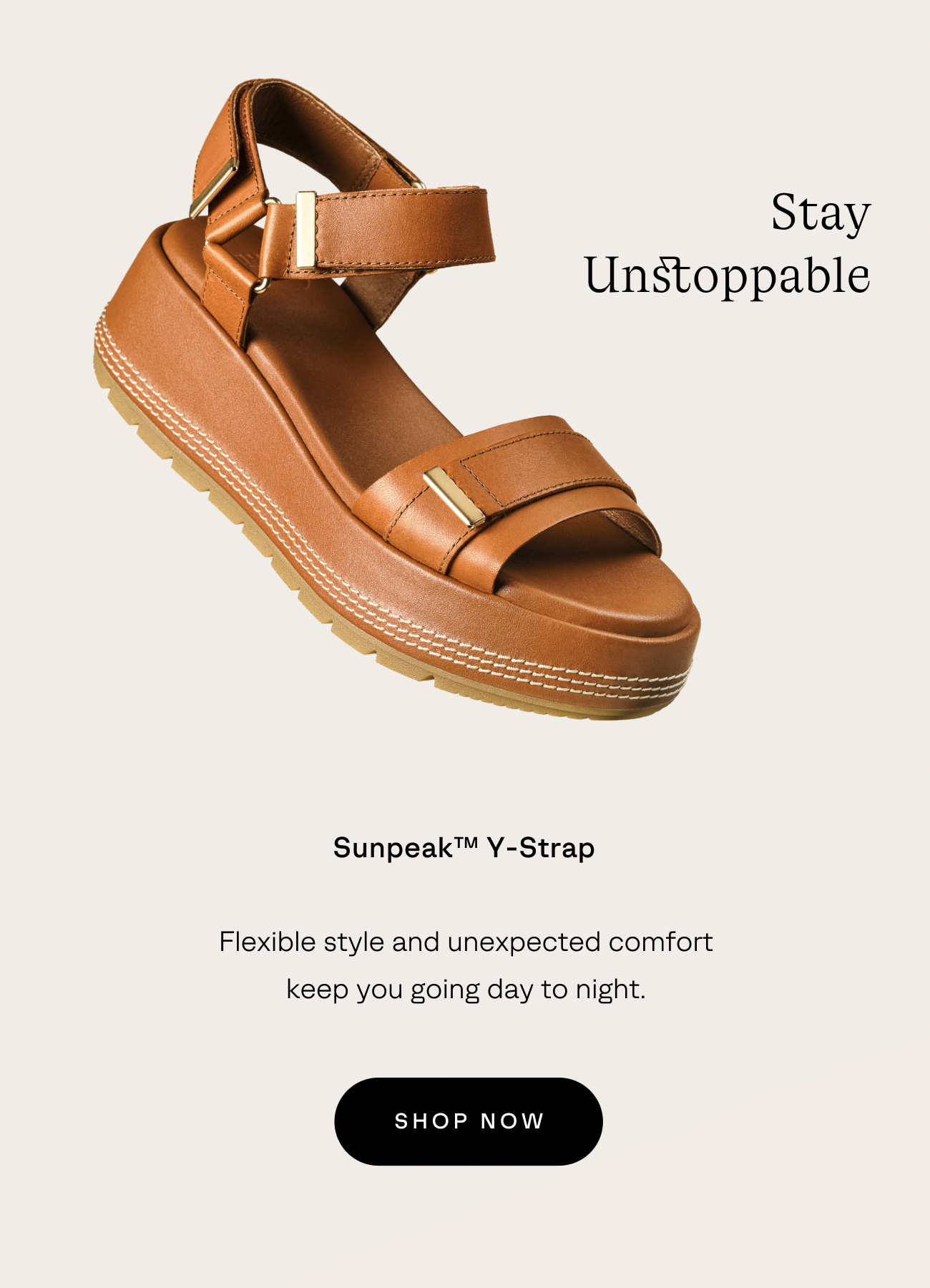 Sunpeak Platform Y Strap Sandal on a beige background