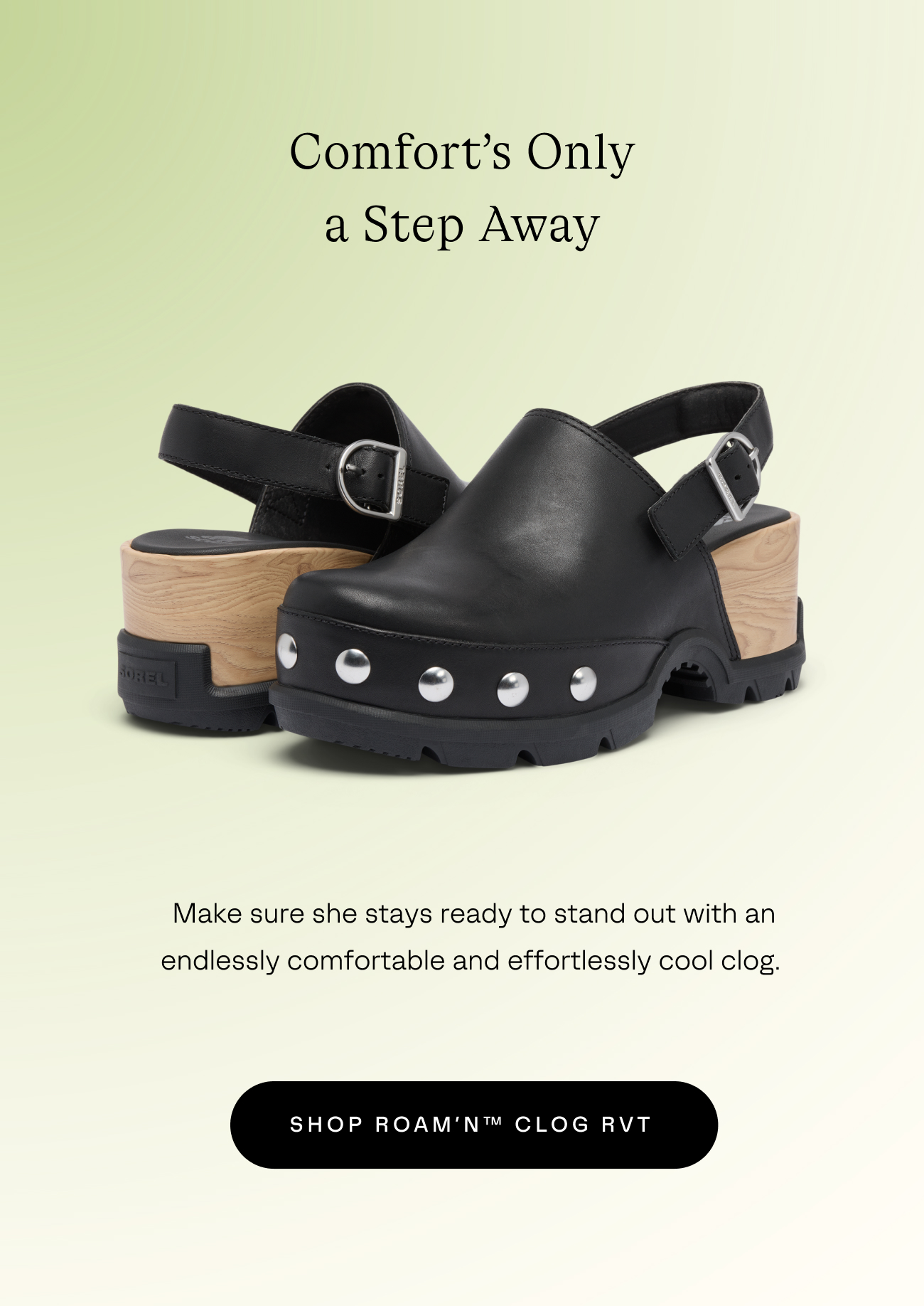 close up of clog in black leather