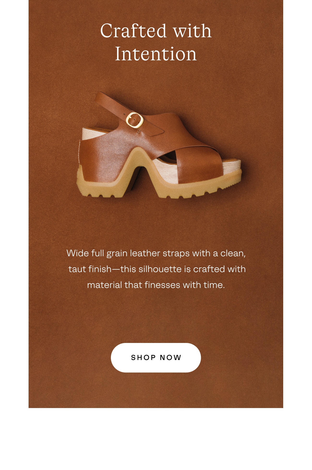 Brown leather sandal viewed from the side 